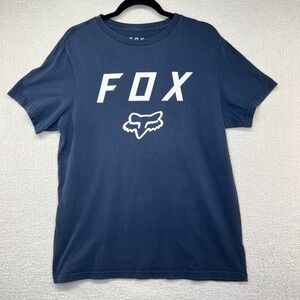 FOX Men's‎ T-Shirt Graphic Logo Short Sleeve Navy Blue Casual Top